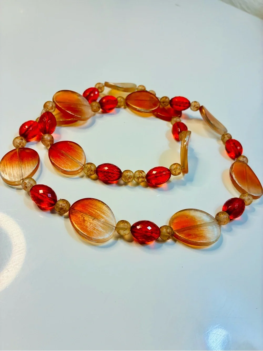 Summer Pop of Color Gradient Orange & Red Beaded Over The Head Necklace Easy EUC